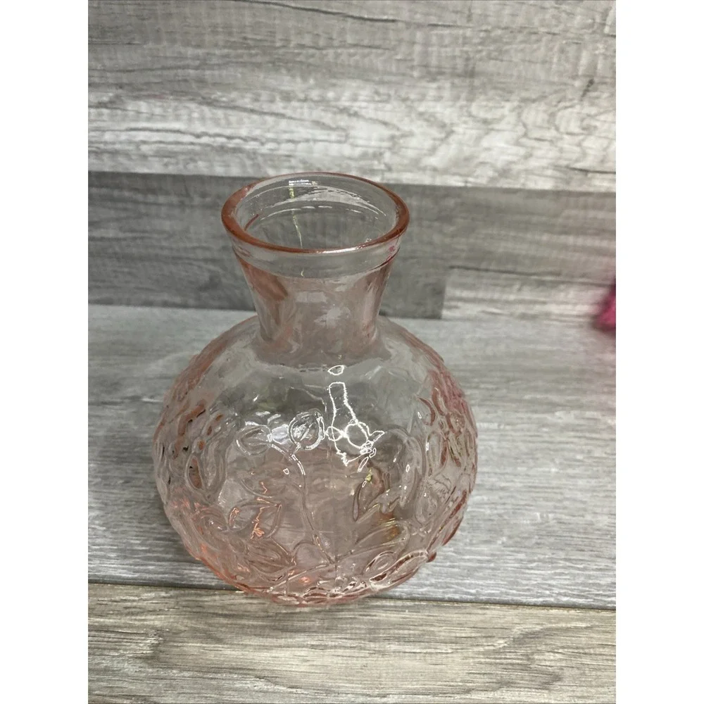 VTG Tumble Up Bedside Floral Water Carafe Vase Pink Depression Glass‎  6